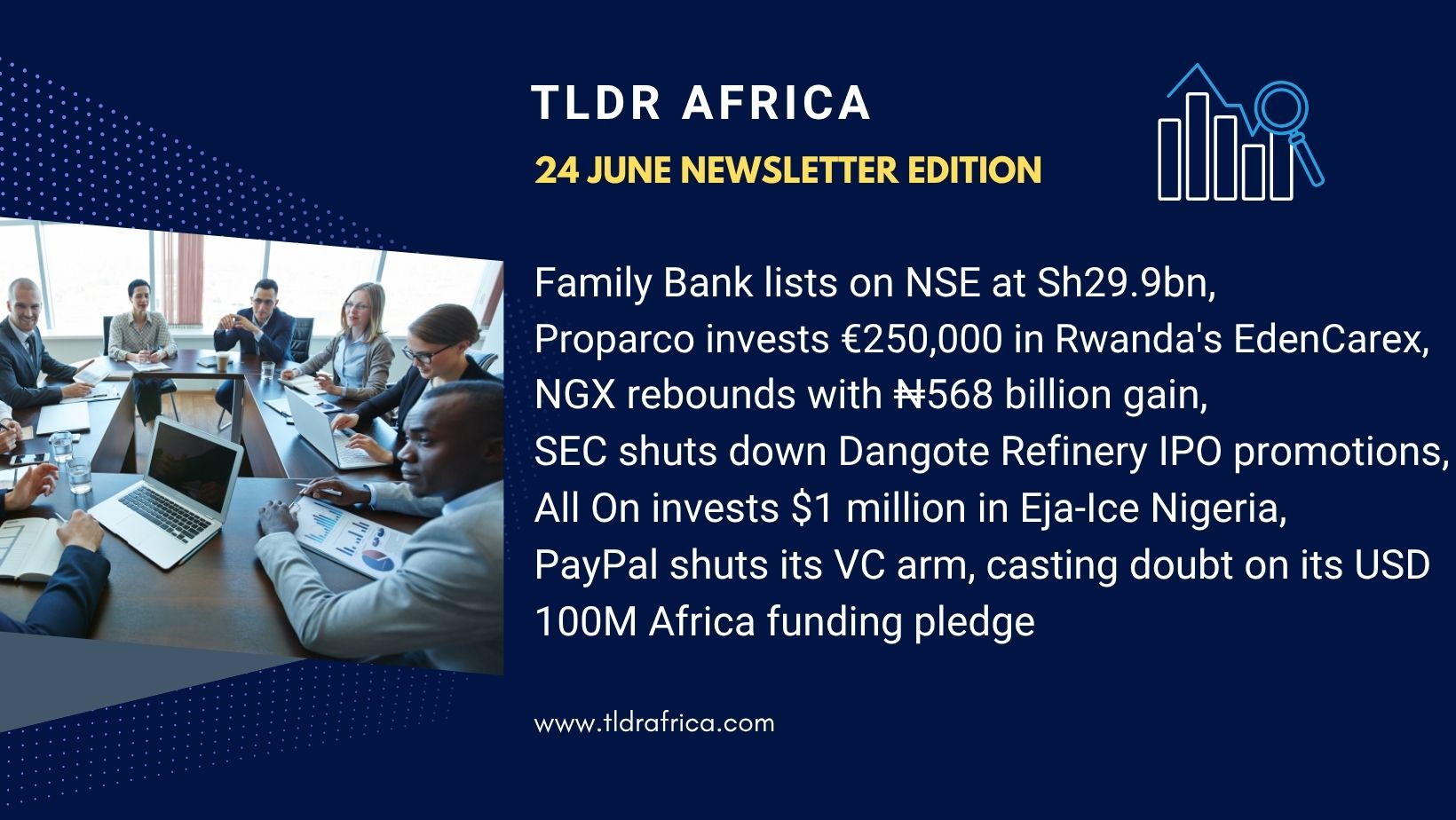 Family Bank lists on NSE at Sh29.9bn, Proparco invests €250,000 in Rwanda's EdenCare, SEC shuts down Dangote Refinery IPO promotions